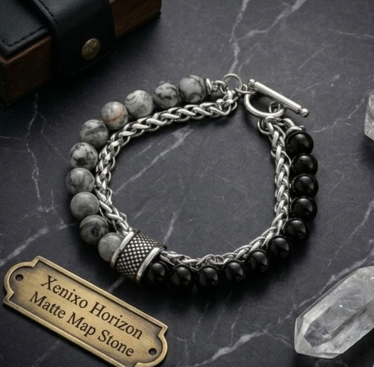 Xenixo Horizon Matte Map Stone & Tiger Eye Bracelet